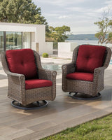 Patio Chairs Outdoor Swivel Glider - Set of 2 High Back Outside Brown Wicker Rattan Rocking Chair with Thick Cushion - Photo 2