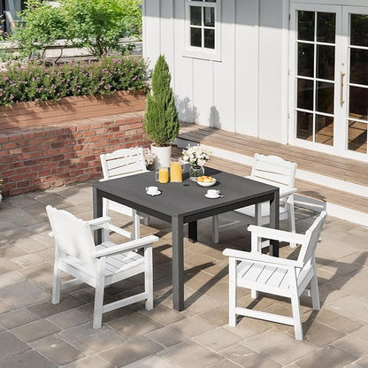 Outdoor Dining Table, Weatherproof 34" Square HIPS Patio Dining Table for 4, with 2" Umbrella Hole, Outdoor Table for Backyard Deck Poolside, Grey