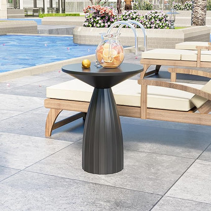 Round Metal Outdoor Patio Side Table Set of 2, Black Small Patio End Table, Steel Outdoor Accent Table for Garden, Pool, Deck, Balcony, Yard, Living Room, Weather Resistant, No Assembly