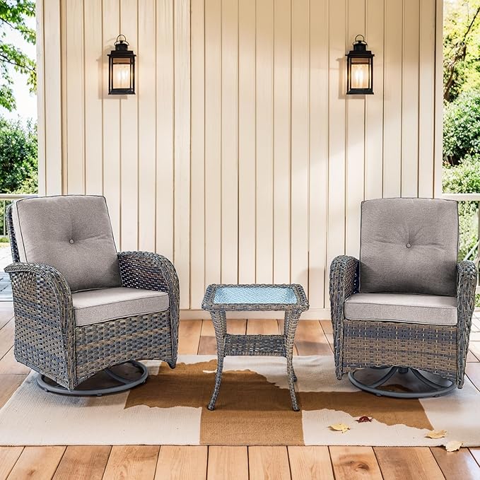 3 Pieces Patio Bistro Set Outdoor Swivel Rocker Patio Chairs with Side Table Patio Furniture for Deck Porch Garden - Photo 7