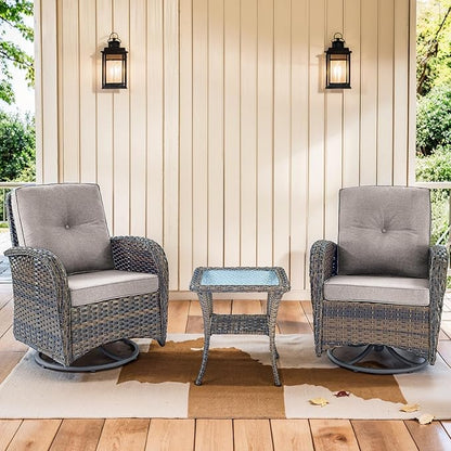 3 Pieces Patio Bistro Set Outdoor Swivel Rocker Patio Chairs with Side Table Patio Furniture for Deck Porch Garden Balcony Poolside