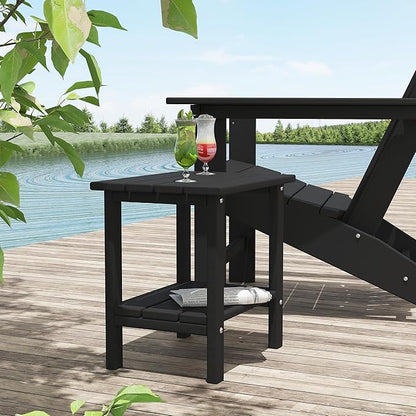 HDPE Outdoor Side Table, Small Patio Table, Weather Resistant Adirondack End Table for Outside, Balcony, Deck, Poolside, Black