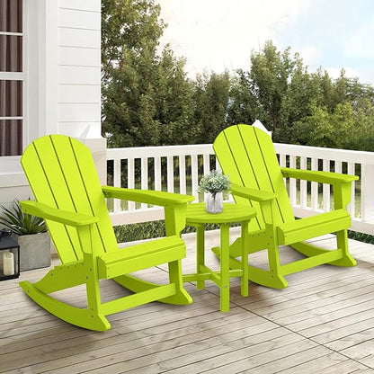 Costaelm Outdoor Adirondack Chair Set of 2, All Weather Resistant Classic Balcony Chair and Fire Pit Chairs, Adirondack Plastic Outdoor Porch Furniture Rocking Chair High Back HDPE Poly Lumber, Lime