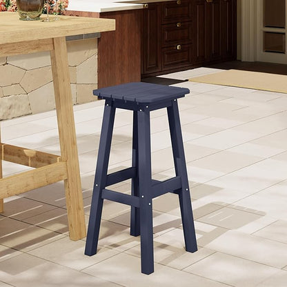 Costaelm 29" Height Outdoor Bar Stools, All-Weather Bar Stools, Adirondack Poly Patio Square Bar Stool for Patio, Deck, Kitchen Counter and Garden, Navy Blue