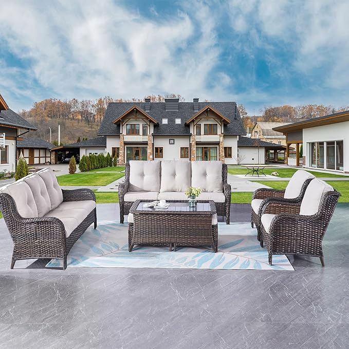 Rilyson Wicker Patio Furniture Sofa Set - 7 Piece Rattan Outdoor Patio Sectional Conversation Sets with 2 Sofa - Photo 5