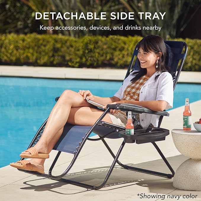 Best Choice Products Oversized Zero Gravity Chair, Folding Outdoor Patio Lounge Recliner w/Cup Holder Accessory Tray, Pillow - Light Blue