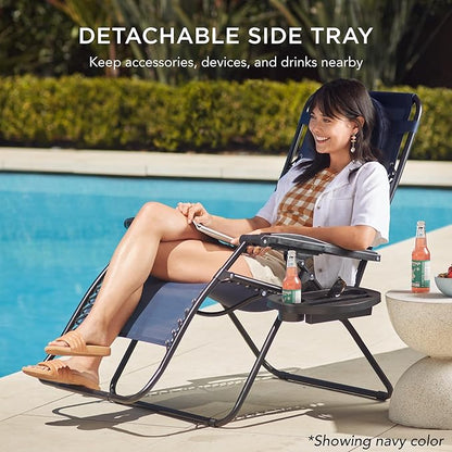 Best Choice Products Oversized Zero Gravity Chair, Folding Outdoor Patio Lounge Recliner w/Cup Holder Accessory Tray, Pillow - Marine