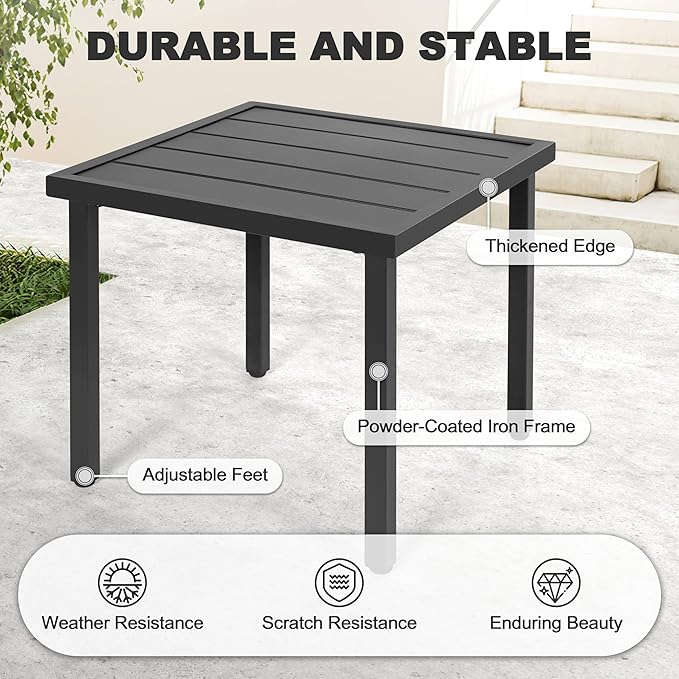 NUU GARDEN Square Outdoor Side Table with Slatted Top and Adjustable Feet, Powder-Coated Metal Patio Table - Photo 5