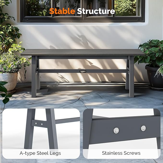 VINGLI 47” Outdoor Bench Garden Bench HDPE Porch Bench w/Metal Legs, Poly Lumber Patio Bench - Photo 5