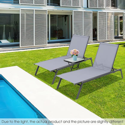 Tangkula Outdoor Adjustable Chaise Lounge Chair, Patio 6-Position Recliner with Lay Flat Position and Quick-Drying Fabric, Outdoor Chaise Lounge for Poolside, Backyard (1, Grey, Large)