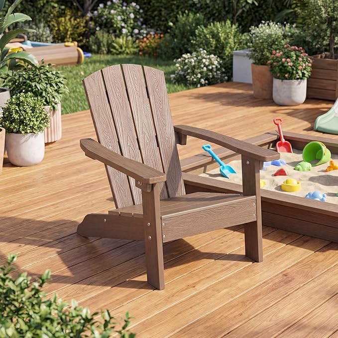 Giantex Kids Adirondack Chair, All-Weather HIPS Children's Outdoor Chair w/Ergonomic Design, Toddler Lawn Chairs for Age 3-8, Kids Beach Chair for Garden Patio Backyard (1,Taupe)