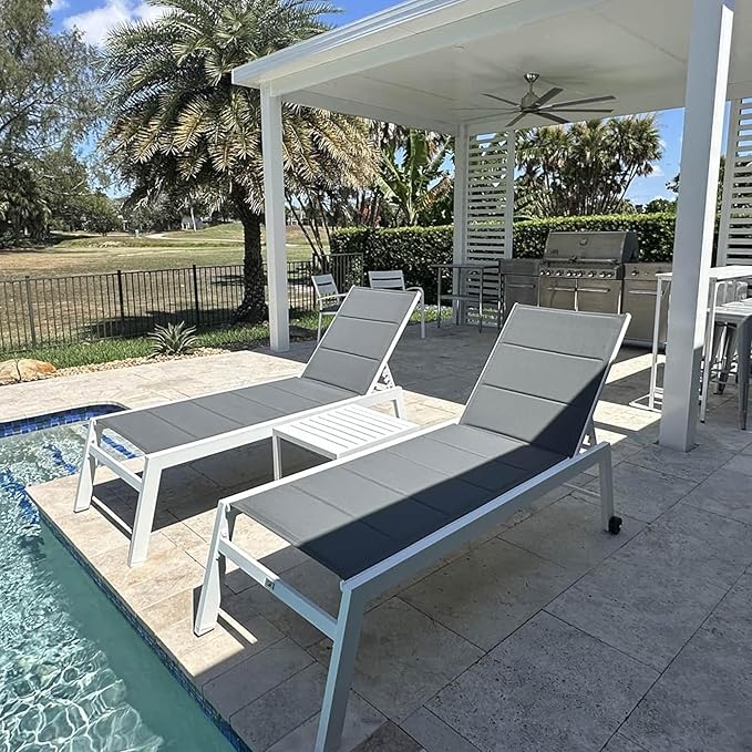 PURPLE LEAF Outdoor Chaise Lounge Set Adjustable Sunbathing Recliner with Side Table for Poolside Beach Outside Patio - Photo 1
