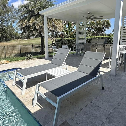 PURPLE LEAF Outdoor Chaise Lounge Set Adjustable Sunbathing Recliner with Side Table for Poolside Beach Outside Patio Aluminum Chaise Lounger Grey