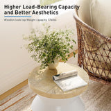 SUNBURY White Outdoor Side Table, 14" W Concrete Side Table Accent Table, Round Marble Drum Side Table - Photo 4