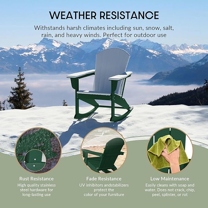 WestinTrends Malibu Outdoor Patio Porch Rocking Adirondack Chair (Set of 4), Dark Green
