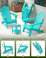 GREENVINES Folding-Adirondack-Chairs-Set-of-2 | HDPE Plastic | Fire Pit Chair | All Weather | Cup Holder | Aqua - Photo 7