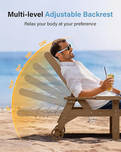 YEFU Chaise Lounge Chair Outdoor,Pool Lounge Chair with Adjustable Backrest,All Weather Resin Patio Lounge Chair with Cup Holder&Armrest,for Outside,Beach,Deck,Heavy Duty,400lbs Capacity(Teak)