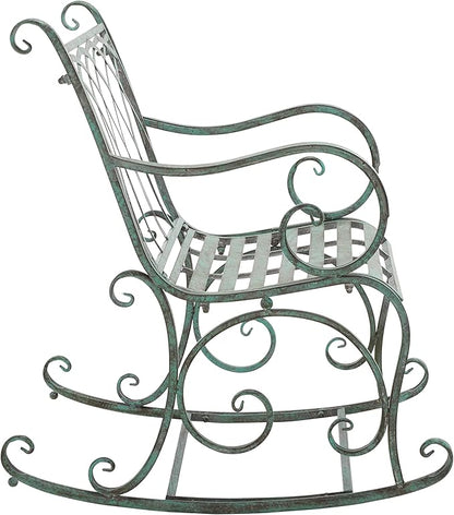 SAFAVIEH Outdoor Collection Medrano Victorian Antique Dark Green Wrought Iron Rocking Chair