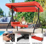 HOMREST 3 Seat Outdoor Porch Swing with Adjustable Canopy, Convertible Patio Swing Bed with Stand - Photo 3