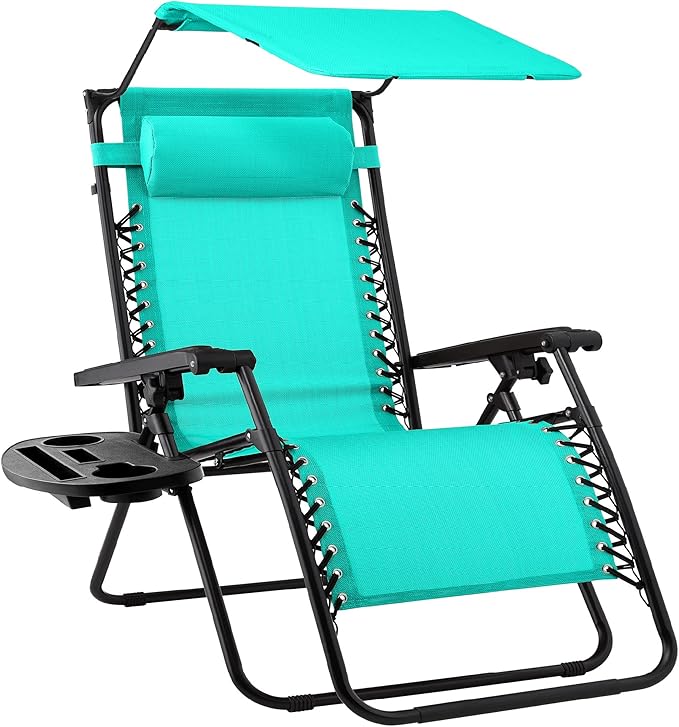 Best Choice Products Folding Zero Gravity Outdoor Recliner Patio Lounge Chair w/Adjustable Canopy Shade, Headrest - Photo 1