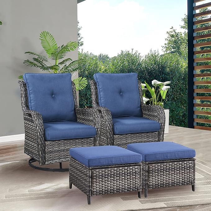 Rilyson Wicker Patio Furniture Set - 4 Piece Rattan Outdoor Sectional Conversation Sets with 2 Swivel Rocking Chairs - Photo 7