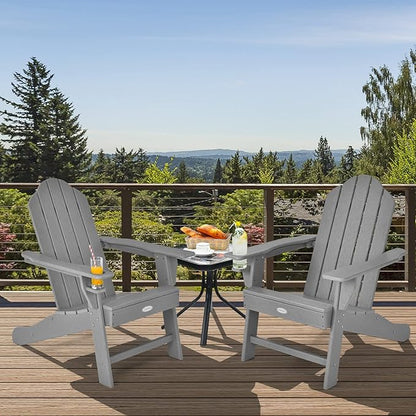 Tangkula Adirondack Chair Outdoor, Fade Resistant HDPE Armchairs with Cup Holder, Weather Resistant Lounger Chairs for Patio Garden Backyard Deck, Lawn Porch Seating, Adirondack Lounger (2, Grey)