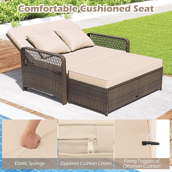 Tangkula Patio Rattan Daybed with 4-Level Adjustable Backrest - Photo 8