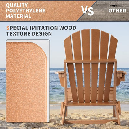 FUNBERRY Folding Adirondack Chair Set of 6, All Weather HDPE Fire Pit Chairs with Cup Holder for Outdoor