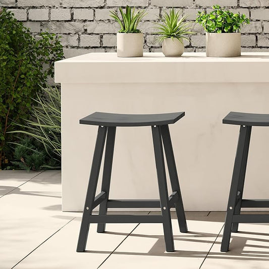 WestinTrends Malibu 24 Inch Outdoor Bar Stools, All Weather Resistant Poly Lumber Adirondack Counter Height Stools, Gray