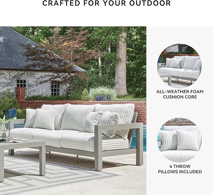 Signature Design by Ashley Moonlight View Contemporary Outdoor Nuvella Weather Resistant Fabric Sofa with Cushion and 4 - Photo 5