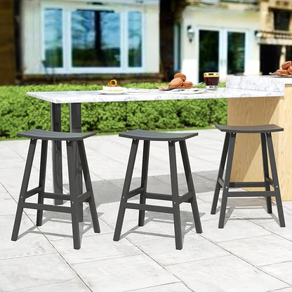 Costaelm All-Weather Bar Stools Set of 3, 29" Height Outdoor Bar Stools, Adirondack Poly Patio Bar Stool for Patio, Deck, Kitchen Counter and Garden, Gray