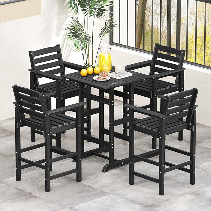 Tangkula Patio Adirondack Chairs Set of 2, HDPE Bar Height Chair with Wide Armrests & Footrest - Photo 5