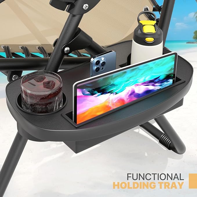 Magshion Zero Gravity Lounge Chair, Adjustable Folding Recliner with Cup Holder Side Tray & Removable Headrest Pillow, Portable Outdoor Patio Lounger for Camping, Beach, Lawn, Backyard