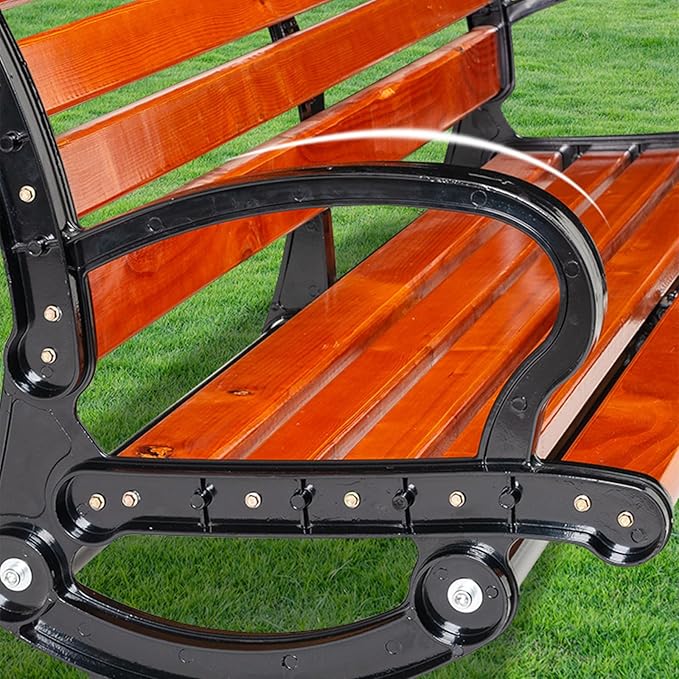 Outdoor Benches with Backrest and Armrests,Patio Garden Bench Park Porch Chair,Park Bench,Metal and Wood Benches,Porch Bench for Backyard, Deck, Lawn, Outside Pool(59in/150cm)