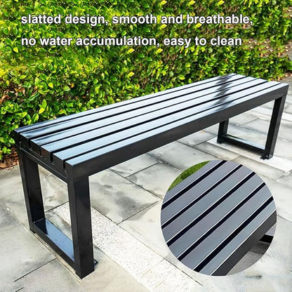 Weatherproof 59in Backless Metal Garden Bench, Durable Cast Iron Patio Seating for Outdoor Spaces, Stylish White Design for Park, Lawn & Front Porch