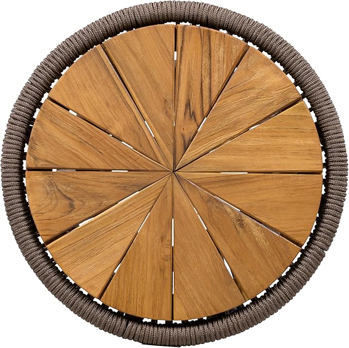 Merax Bohemian Round Outdoor Side Table with Acacia Wood Top and Dark Grey Handwoven Rope Base - Photo 6
