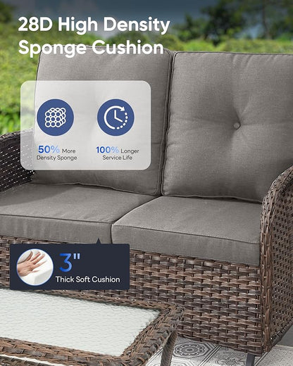 Outdoor Glider Bench-2 Seater Patio Glider Loveseat with High Back and Deep Seating Outdoor Couch for Deck Porch Garden Balcony Poolside-Brown/Grey