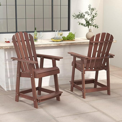 Giantex Tall Adirondack Chair, HDPE Outdoor Bar Stools with Armrests, 4.5” Wide Footrest, Patio Adirondack Barstools, All-Weather Balcony Chairs for Poolside, Garden, Backyard (1, Coffee)