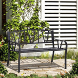 50" Metal Garden Bench, Black Outdoor Bench for 2 People, Park-Style Patio Seating, Decor with Smooth Armrests - Photo 2