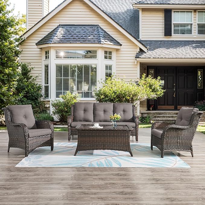 Belord Outdoor Wicker Furniture 5 Pieces Patio Furniture Sofa Set Patio Wicker Chairs with Ottomans Conversation Set - Photo 9