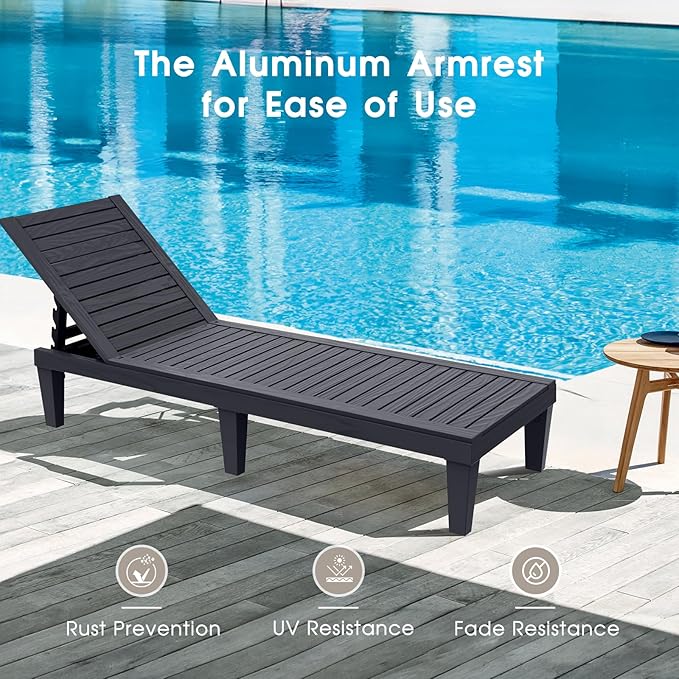 Outdoor Chaise Lounge Chair – 5-Position Adjustable Backrest, Waterproof Resin Wicker Sun Lounger for Pool, Patio - Photo 7