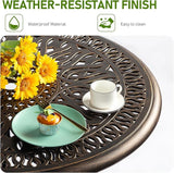 Outvita Patio Side Table, 35.4in Outdoor Round Cast Aluminum Bistro Table with Umbrella Hole and Antique Design for - Photo 5