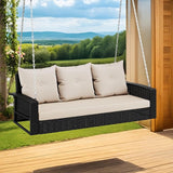 YITAHOME 3-Seats Outdoor Hanging Porch Swing Chair Rattan Black Wicker Patio Swing Chair with Swing Lounge 3 Light - Photo 1
