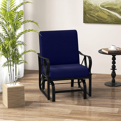 Giantex 2-Pack Outdoor Glider, Patio Rocking Chair with Thick Cushion, Sturdy Metal Frame, Curved Armrest, Ergonomic Design, Single-Person Glider Chair for Garden, Yard, Porch Rocker, Navy