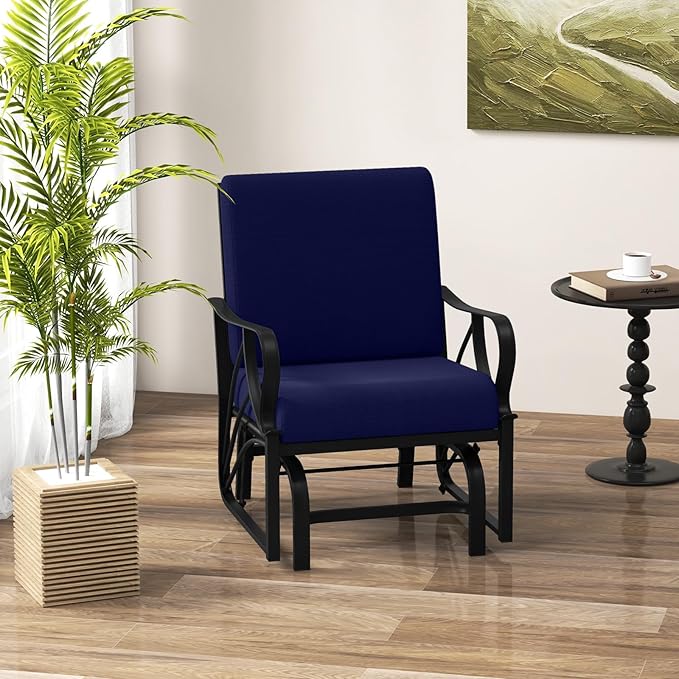 Giantex Outdoor Glider, Patio Rocking Chair with Thick Cushion, Sturdy Metal Frame, Curved Armrest, Ergonomic Design - Photo 9