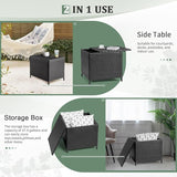 Outdoor PE Wicker Side Table with Storage, Patio Rattan End Table Square Container for Furniture Covers, Gardening Tools - Photo 5