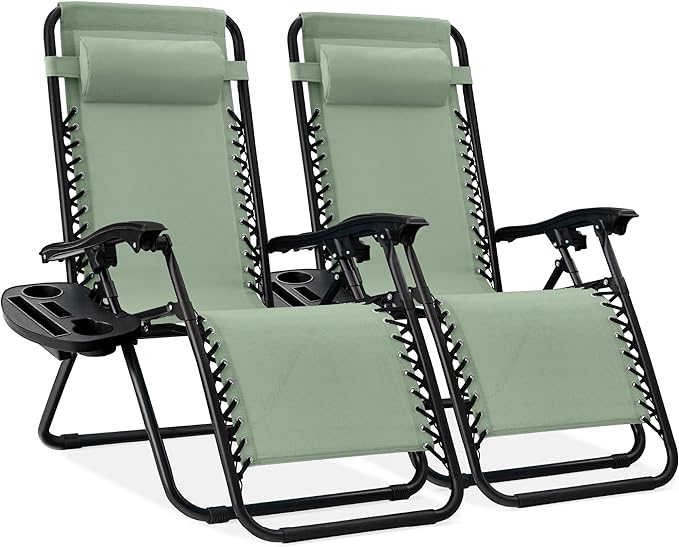 Best Choice Products Set of 2 Adjustable Steel Mesh Zero Gravity Lounge Chair Recliners w/Pillows and Cup Holder Trays - Photo 1