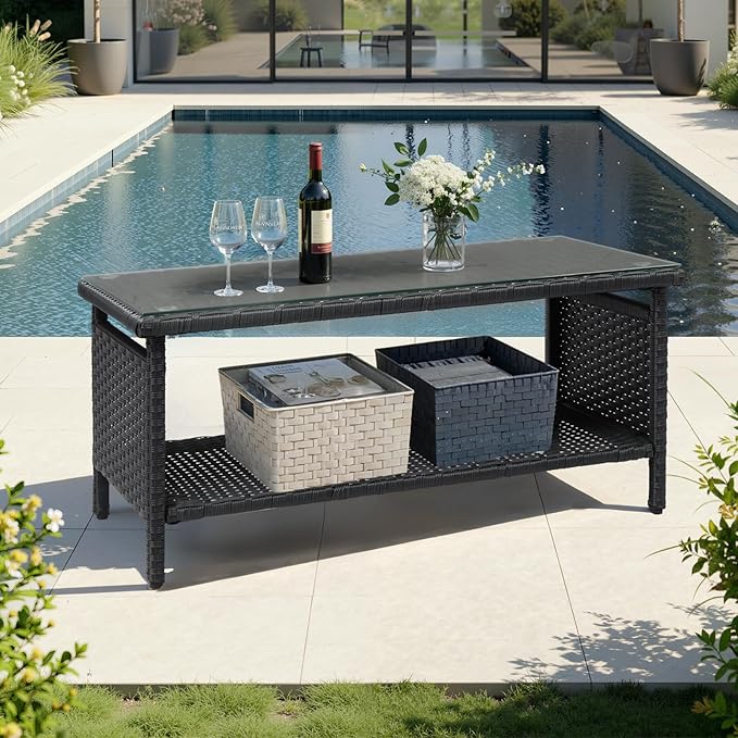 VINGLI Outdoor Wicker CoffeeTable Patio Coffee Tables for Outside - Photo 7