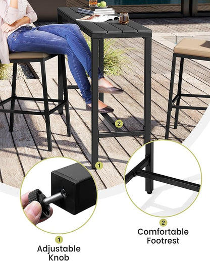 Crestlive Products Outdoor Bar Table, 63'' Rectangle Patio Counter Height Table High Pub Table with Waterproof Top and Sturdy Metal Frame for Balcony, Bistro, Garden, Backyard, Hot Tub (Black)