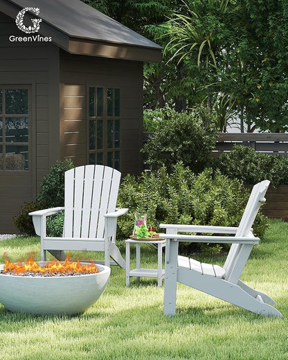 GREENVINES Adirondack Chairs Set of 2 | HDPE Plastic | Oversized Fire Pit Chair | All Weather | Poly Lumber | White | for Outdoor Deck Backyard Patio Garden